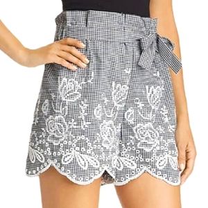 Aqua Embroidered Gingham Eyelet Paperbag Skort Skirt XS
